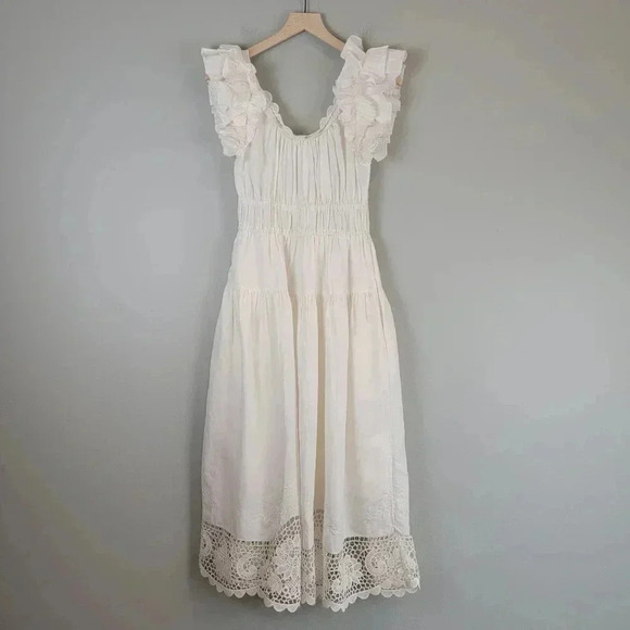 Ulla Johnson Leona Dress Midi Cotton Linen Lace Cottagecore Beach 4 - Picture 3 of 11